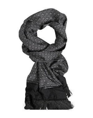 Dolce & Gabbana Schwarz gemusterte Fransen Männer Foulard Schal