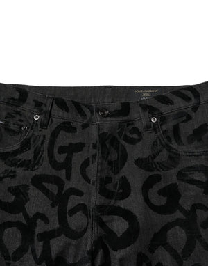 Dolce & Gabbana Graue Baumwolle DG Logo Straight Herren Denim Jeans