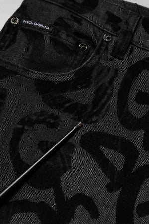 Dolce & Gabbana Graue Baumwolle DG Logo Straight Herren Denim Jeans