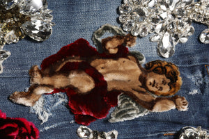 Dolce & Gabbana Blaue Baumwoll-Jeans mit Strass-Verzierungen