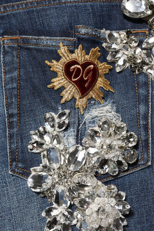 Dolce & Gabbana Blaue Baumwoll-Jeans mit Strass-Verzierungen