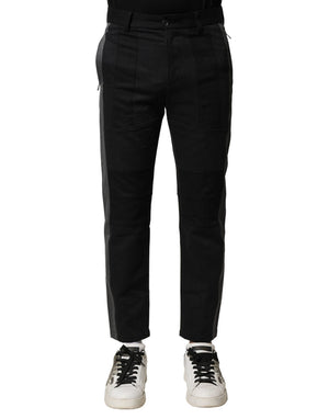 Dolce & Gabbana Schwarz-Grau Baumwolle Tapered Herrenhosen
