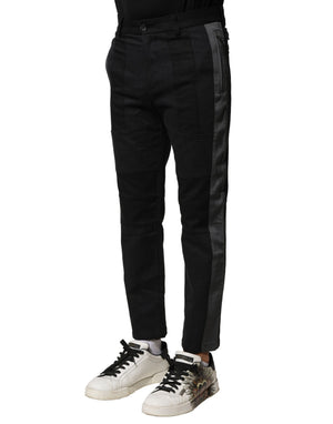 Dolce & Gabbana Schwarz-Grau Baumwolle Tapered Herrenhosen