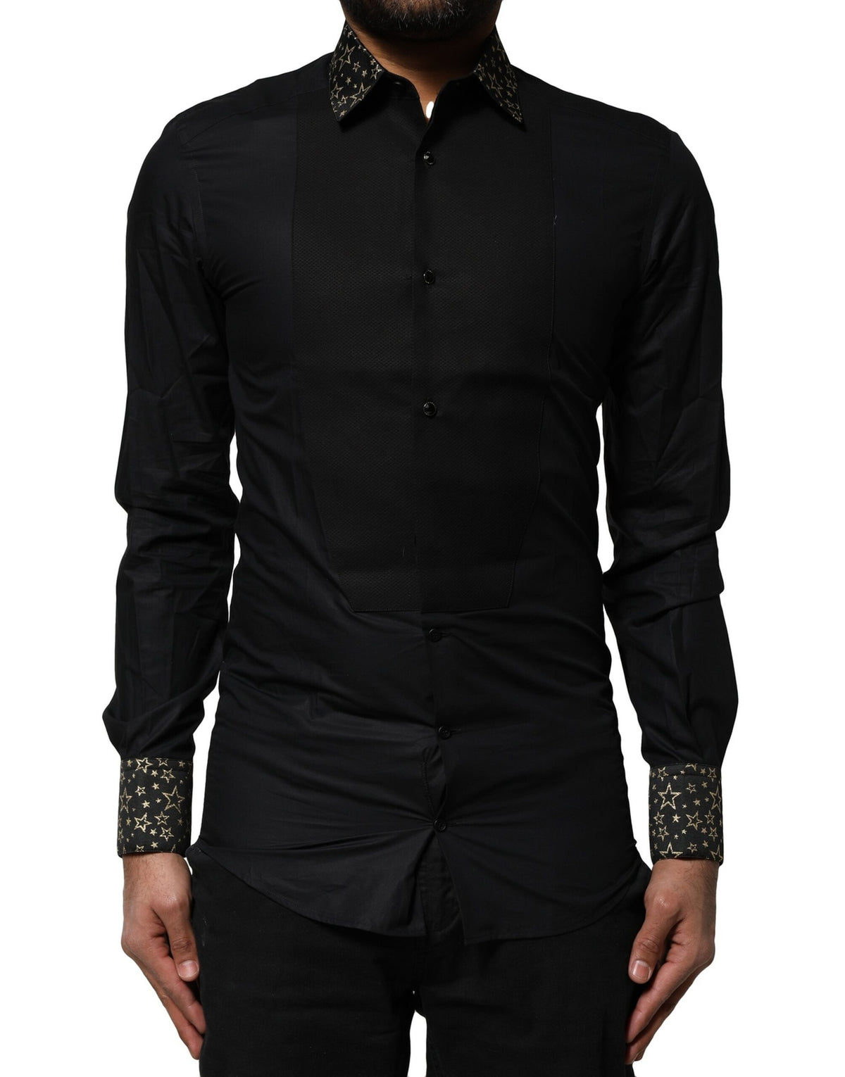 Dolce & Gabbana Schwarzes Baumwollhemd GOLD mit langen Ärmeln