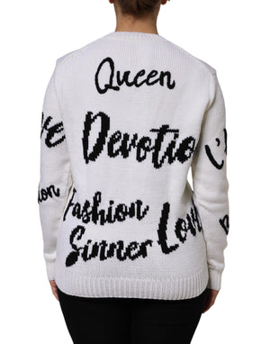 Dolce & Gabbana Weißer Pullover mit Rundhalsausschnitt aus Wolle