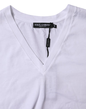 Dolce & Gabbana Weißes Baumwoll-T-Shirt mit kurzen Ärmeln und V-Ausschnitt