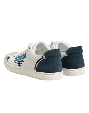 Dolce & Gabbana Weiße Leder bedruckte Low Top Sneakers Schuhe