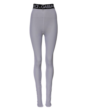 Dolce & Gabbana Graue Nylon DG Logo Mitteltaillierte Leggings Hose