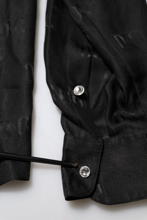 Dolce & Gabbana Schwarzes Seiden-DG besticktes langärmeliges Top