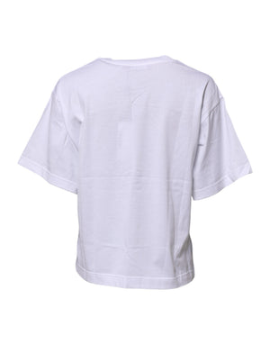Dolce & Gabbana Weißes T-Shirt mit Rundhalsausschnitt und Grafikdruck aus Baumwolle