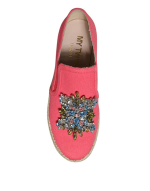 Twinset Rosa Canvas Kristall verschönert Slip On Schuhe