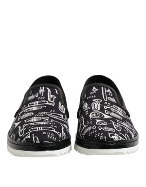 Dolce & Gabbana Schwarz Slip On Bedruckte Männer Loafers Schuhe