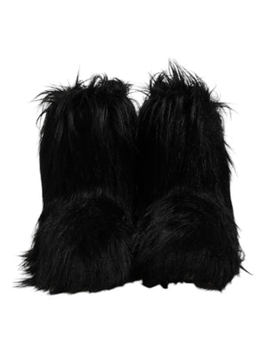 Dolce & Gabbana Schwarze Kunstpelz-Stiefel mit mittlerer Wade