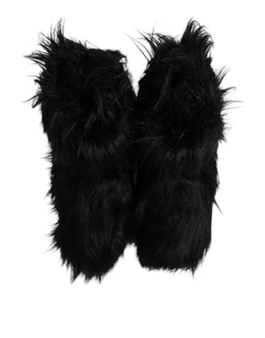 Dolce & Gabbana Schwarze Kunstpelz-Stiefel mit mittlerer Wade