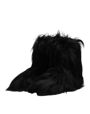 Dolce & Gabbana Schwarze Kunstpelz-Stiefel mit mittlerer Wade