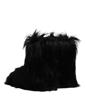 Dolce & Gabbana Schwarze Kunstpelz-Stiefel mit mittlerer Wade