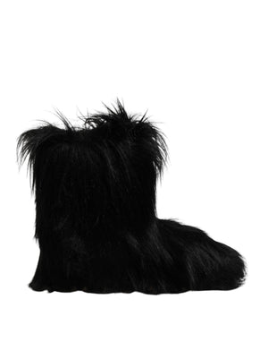 Dolce & Gabbana Schwarze Kunstpelz-Stiefel mit mittlerer Wade