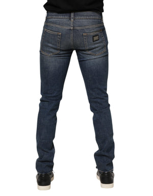 Dolce & Gabbana Blau gewaschene Skinny Logo Plaque Herren Denim Jeans