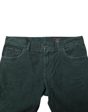 Dolce & Gabbana Grüne Skinny-Hose aus Baumwollcord