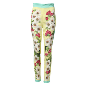 Dolce & Gabbana Gelbe Seidenblumen-Leggings-Hose