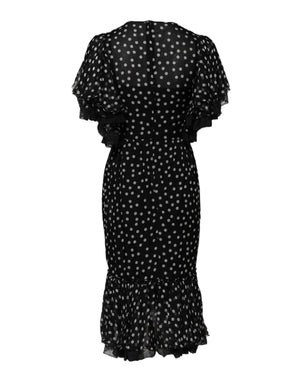 Dolce & Gabbana Schwarz Weiß Spitze Polka Dot Chiffon Kleid