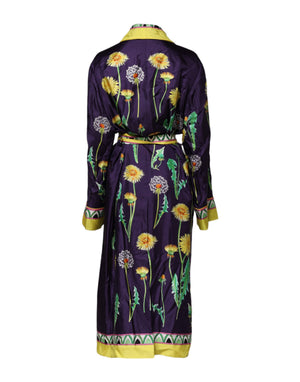 Dolce & Gabbana Blauer Seidenmantel mit Blumenmuster und langen Ärmeln zum Wickeln