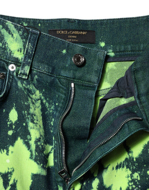 Dolce & Gabbana Grüne Color Splash Denim-Jeans mit hoher Taille