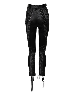 Dolce & Gabbana Schwarze Skinny-Hose mit hoher Taille und Spitzendetails