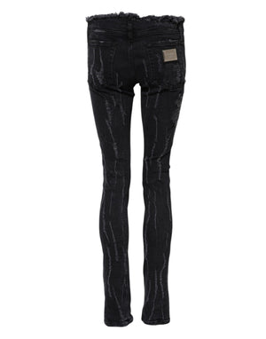 Dolce & Gabbana Schwarze zerfledderte Skinny Denim Jeans aus Baumwolle