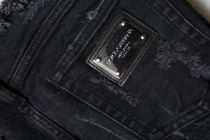 Dolce & Gabbana Schwarze zerfledderte Skinny Denim Jeans aus Baumwolle