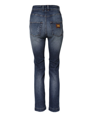 Dolce & Gabbana Blaue Denim-Jeans mit Strasssteinverzierung