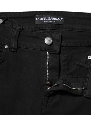 Dolce & Gabbana Schwarze Baumwolle Logo Skinny Mid Waist Denim Jeans