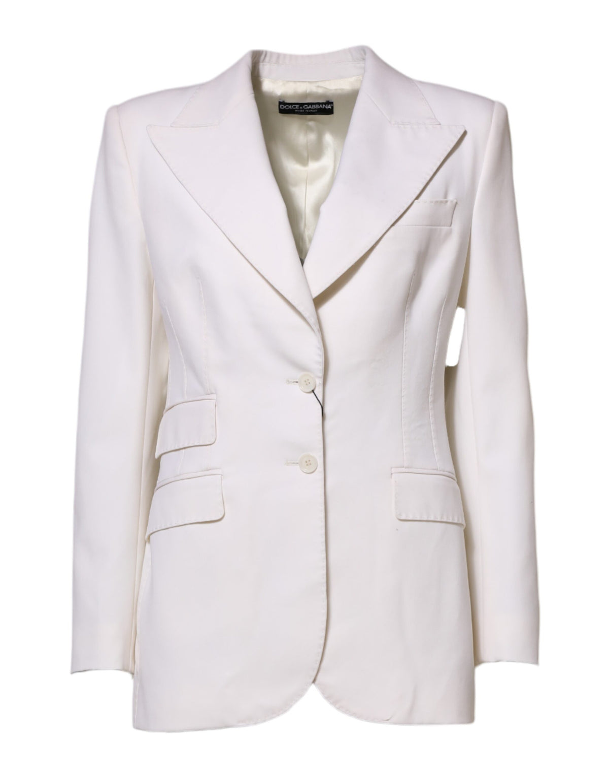 Dolce & Gabbana Weißer Wollmantel einreihig Frauen Mantel Jacke