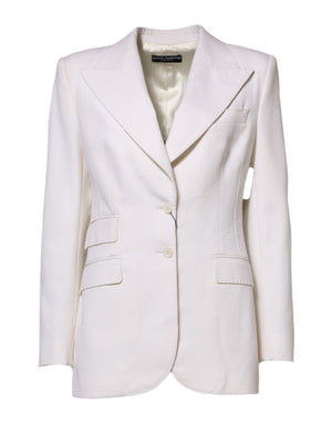 Dolce & Gabbana Weißer Wollmantel einreihig Frauen Mantel Jacke