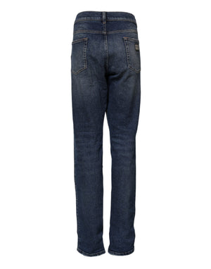 Dolce & Gabbana Blaue Straight Denim Jeans mit mittlerer Taille aus Baumwolle