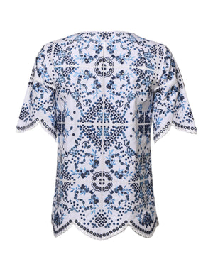 Dolce & Gabbana Blaues Blusentop mit Rundhalsausschnitt und Spitzenösen