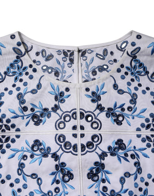 Dolce & Gabbana Blaues Blusentop mit Rundhalsausschnitt und Spitzenösen