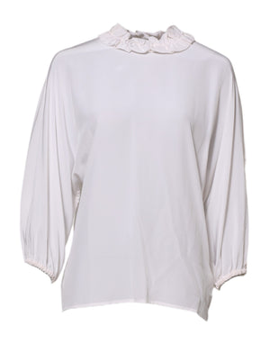 Dolce & Gabbana Weiße Bluse mit gerafftem Ausschnitt Pullover-Oberteil