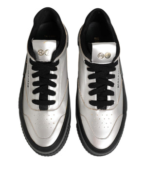 HIDE & JACK Silberne Leder Schnürschuhe Low Top Sneakers Schuhe