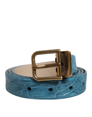Dolce & Gabbana Blauer Leder-Klassik-Gürtel mit goldener Metallschnalle