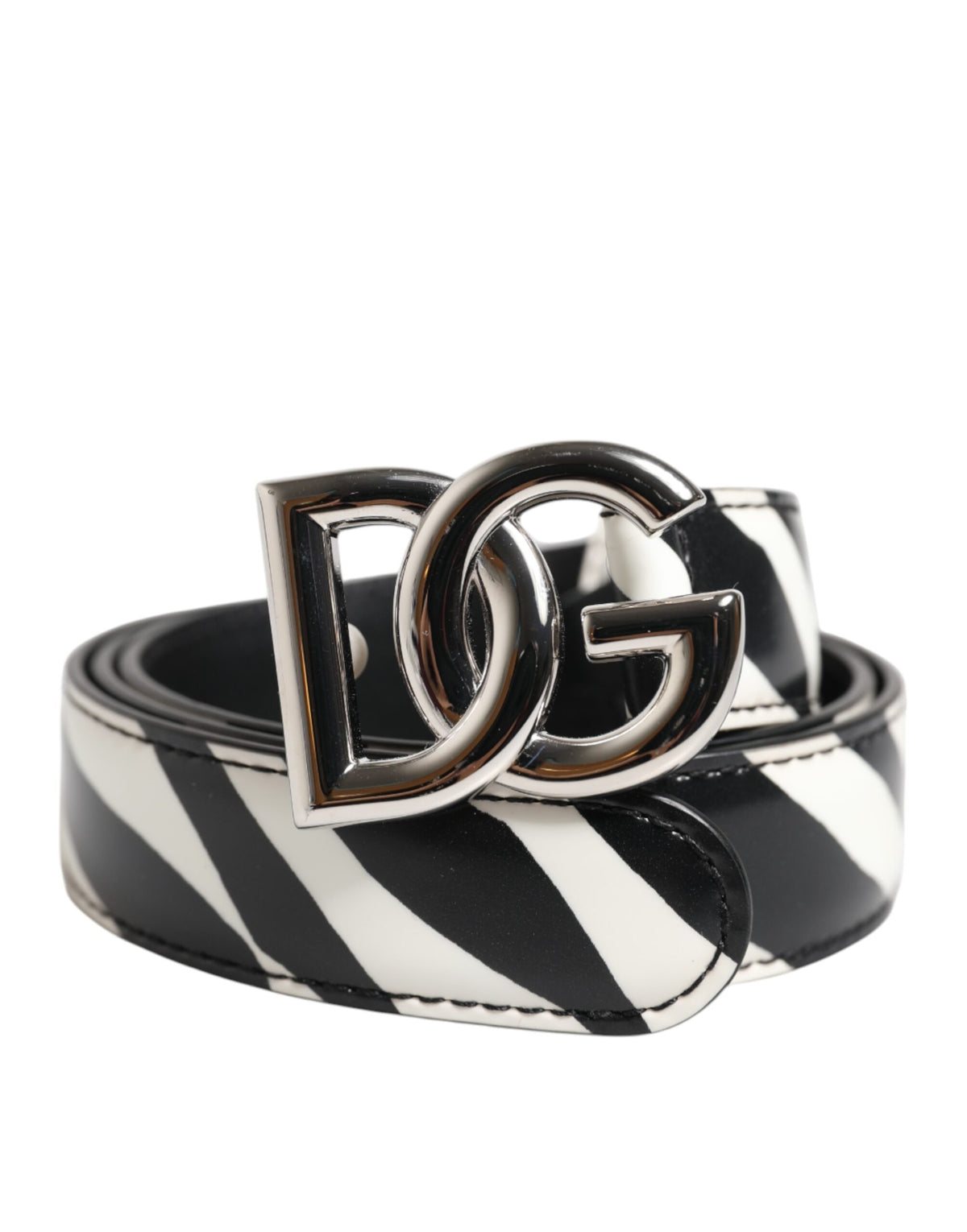 Dolce & Gabbana Schwarz Weiß Leder Silber Metall Schnalle Gürtel