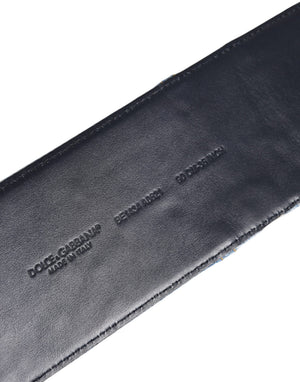 Dolce & Gabbana Zweifarbiger Gürtel aus blauem Denim mit goldener Metallschnalle