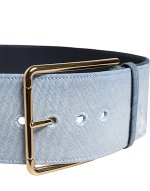 Dolce & Gabbana Zweifarbiger Gürtel aus blauem Denim mit goldener Metallschnalle