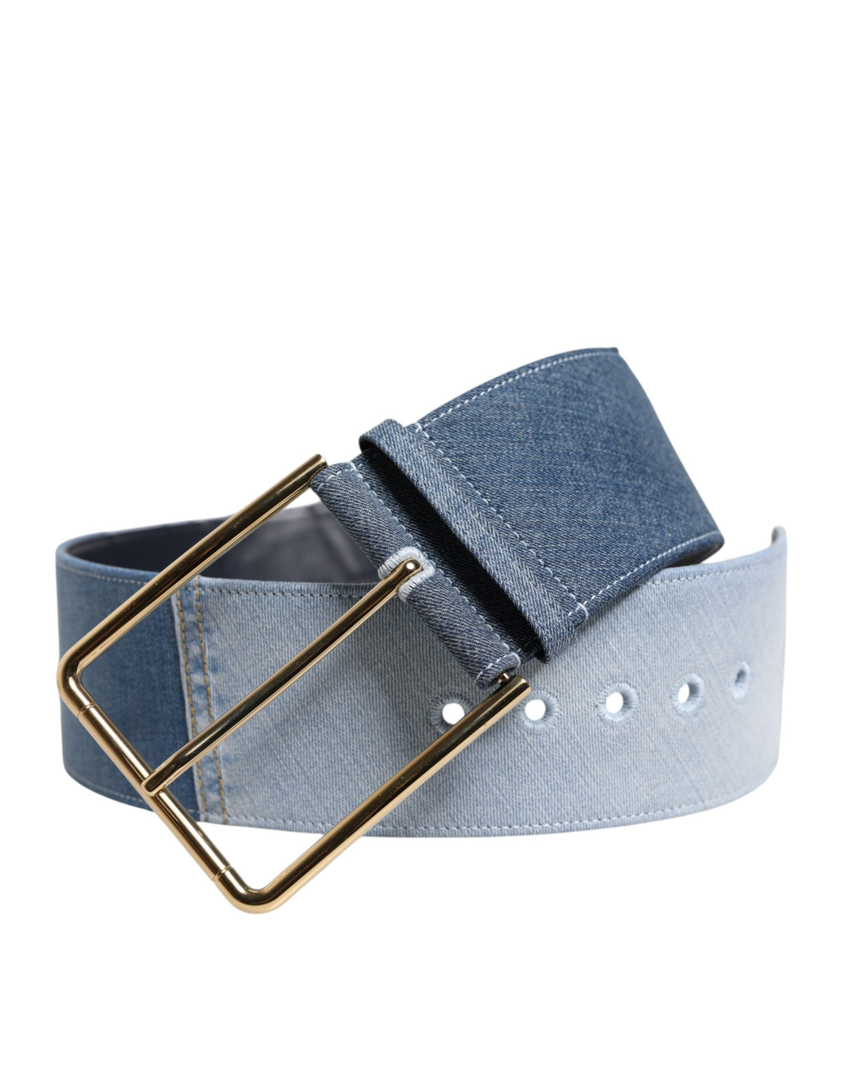 Dolce & Gabbana Zweifarbiger Gürtel aus blauem Denim mit goldener Metallschnalle
