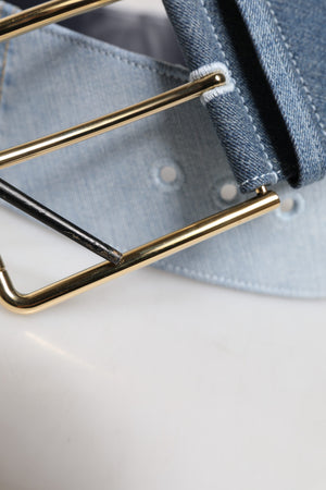 Dolce & Gabbana Zweifarbiger Gürtel aus blauem Denim mit goldener Metallschnalle