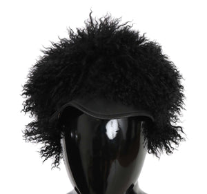 Dolce & Gabbana Schwarzer Tibet Lammfell Leder Gatsby Hut