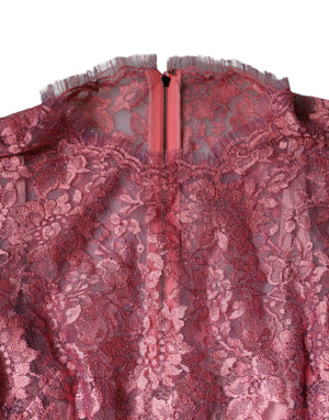 Dolce & Gabbana Rosa geblümtes langärmeliges Midikleid aus Spitze