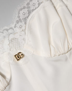 Dolce & Gabbana Weißes DG Logo-Spitzenkleid aus Seide Nachtwäsche