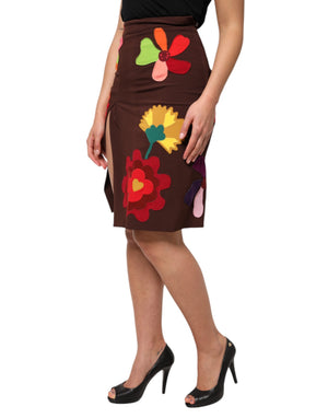 Dolce & Gabbana Brauner floraler Rock mit hoher Taille und seitlichem Schlitz