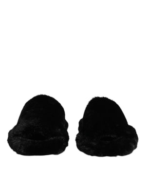 Dolce & Gabbana Schwarzer Polyester-Samt Pantoffel Schuhe